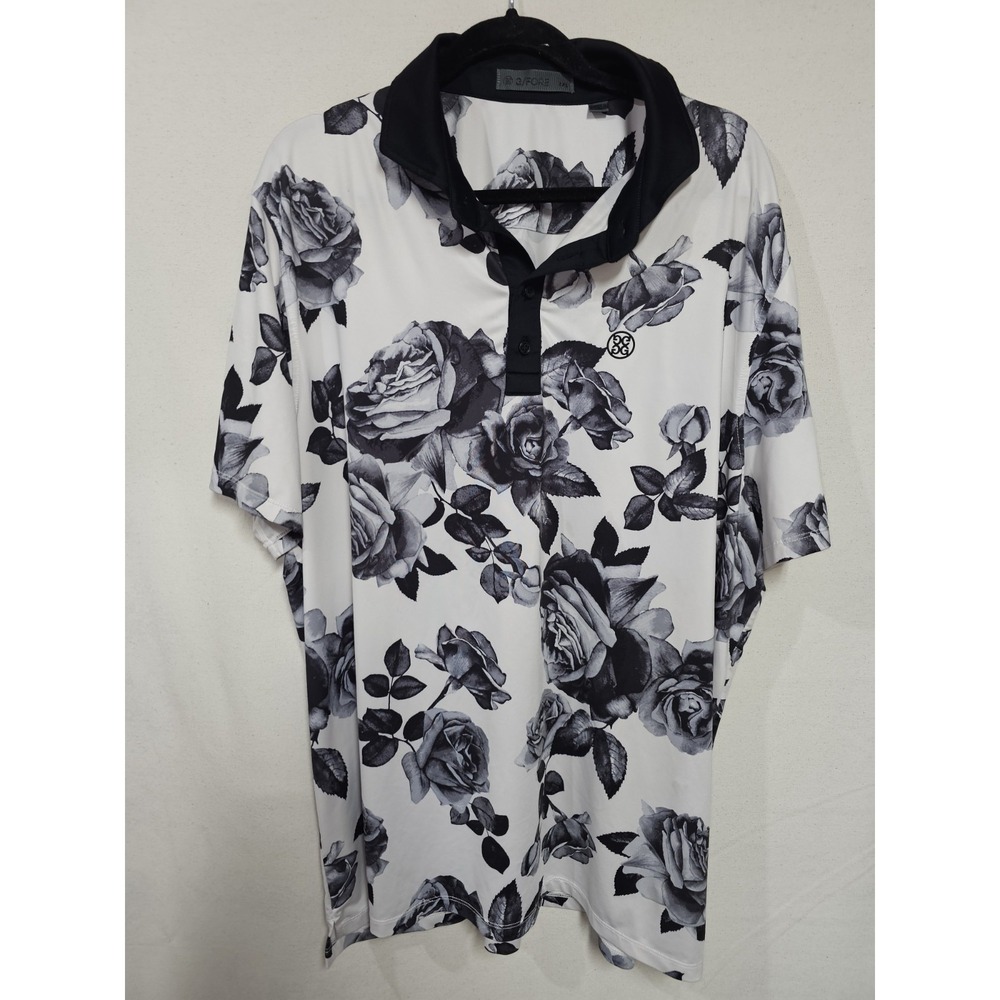 G/FORE Golf - White Black Floral Print Golf Shirt  Size XXL